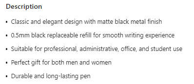 Matte Black Metal Roller Ball Pen