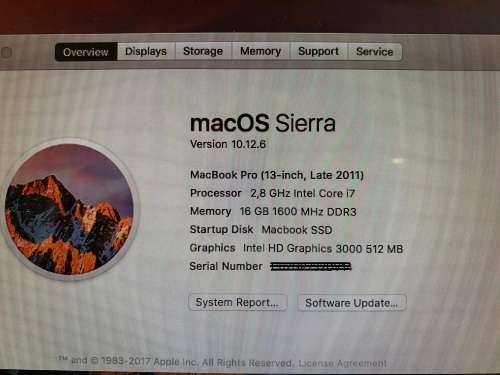 Macbook Pro 13" Late 2011 i7 16GBRAM 250GB SSD