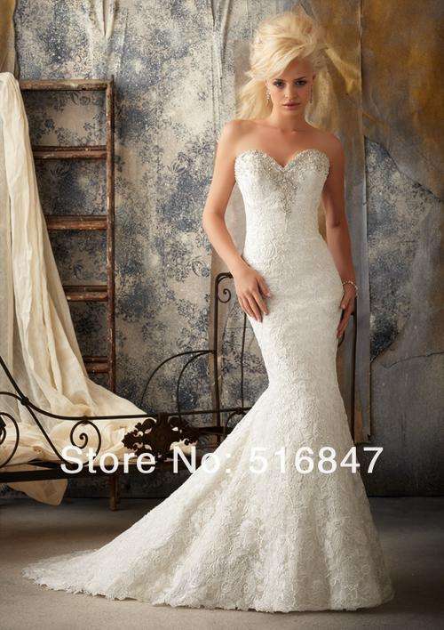 Long White/ivory Lace Backless Mermaid/Trumpet Beaded Wedding Dress - Plus Size Available as well
