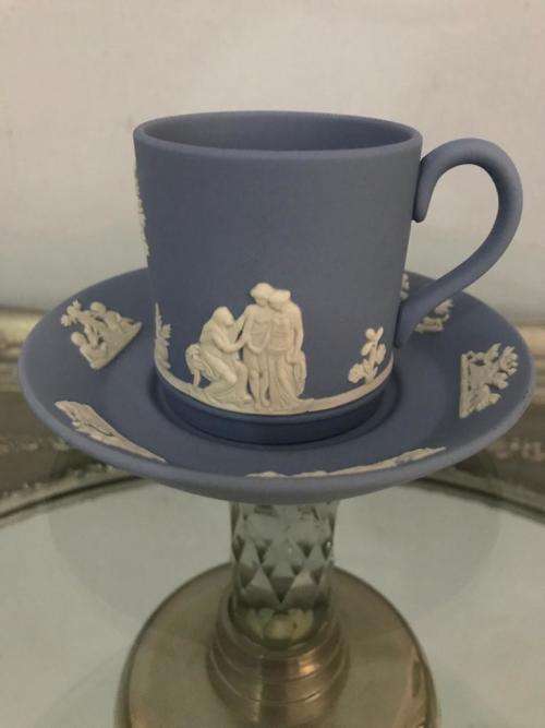 WEDGWOOD RARE DEMITASSE CUP AND SAUCER `CLASSIC FIGURES` RELIEF
