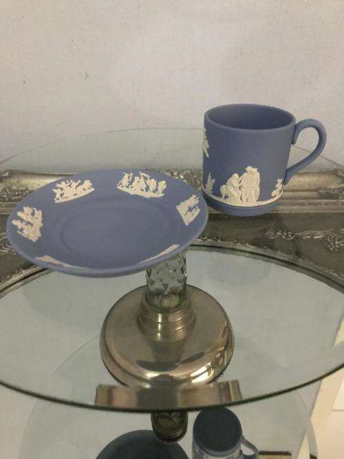 WEDGWOOD RARE DEMITASSE CUP AND SAUCER `CLASSIC FIGURES` RELIEF