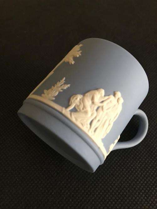 WEDGWOOD RARE DEMITASSE CUP AND SAUCER `CLASSIC FIGURES` RELIEF