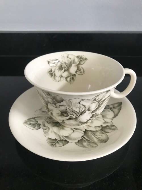 A GENUINE HAND ENGRAVED `CAMELLIA` CUP AND SAUCER - JOHNSON BROS - MADE IN ENGLAND BE