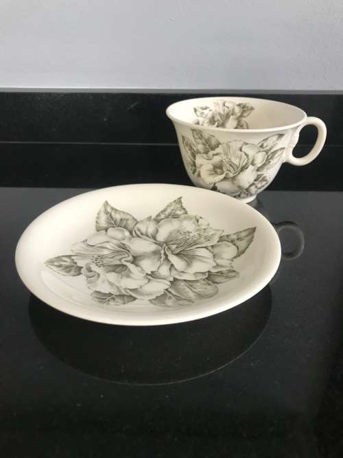 A GENUINE HAND ENGRAVED `CAMELLIA` CUP AND SAUCER - JOHNSON BROS - MADE IN ENGLAND BE