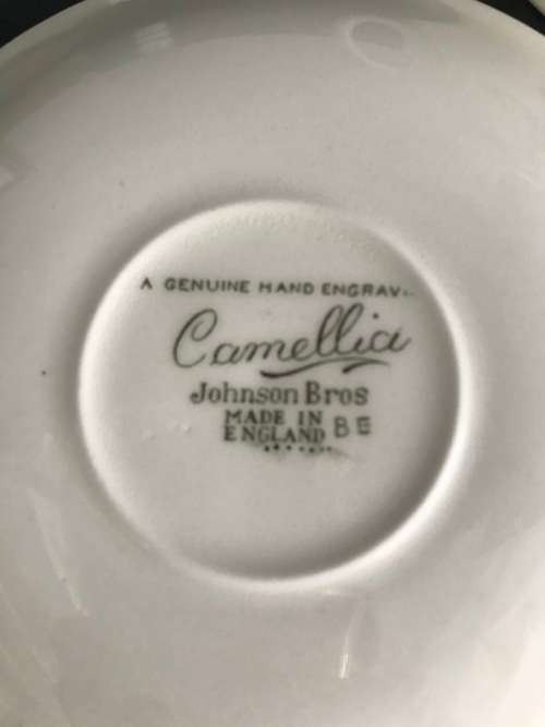 A GENUINE HAND ENGRAVED `CAMELLIA` CUP AND SAUCER - JOHNSON BROS - MADE IN ENGLAND BE