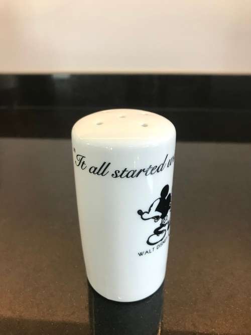 `BELIEVE IN MAGIC!!!`/`IT ALL STARTED WITH A MOUSE`  - WALT DISNEY CERAMIC SALT AND PEPPER SHAKERS