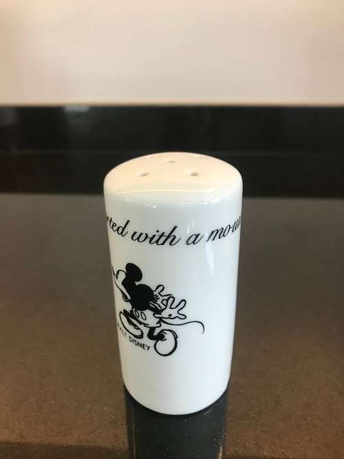 `BELIEVE IN MAGIC!!!`/`IT ALL STARTED WITH A MOUSE`  - WALT DISNEY CERAMIC SALT AND PEPPER SHAKERS