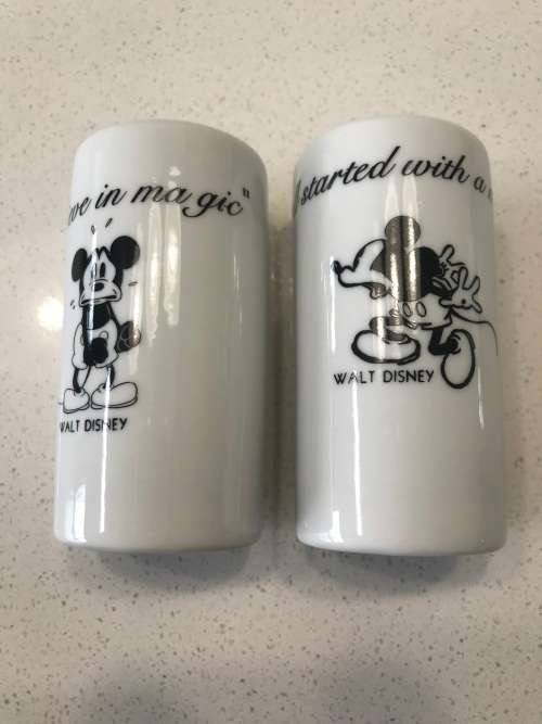 `BELIEVE IN MAGIC!!!`/`IT ALL STARTED WITH A MOUSE`  - WALT DISNEY CERAMIC SALT AND PEPPER SHAKERS