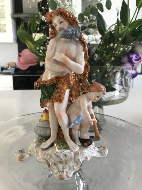 ANTIQUE!! Circa 1918 - ORIGINAL MARK - SITZENDORF `ALLEGORY OF WINTER` PORCELAIN FIGURE