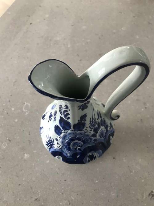 VINTAGE!! RARE DELFT BLUE JUG, MADE IN HOLLAND HAND PAINTED BLUE FLORAL PITCHER