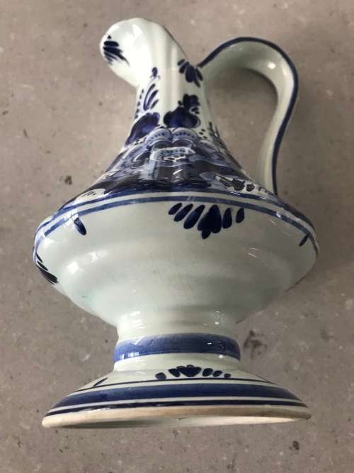 VINTAGE!! RARE DELFT BLUE JUG, MADE IN HOLLAND HAND PAINTED BLUE FLORAL PITCHER