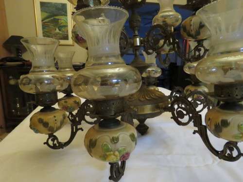 Vintage 12 Arm Brass and Porcelain Chandelier