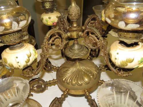 Vintage 12 Arm Brass and Porcelain Chandelier