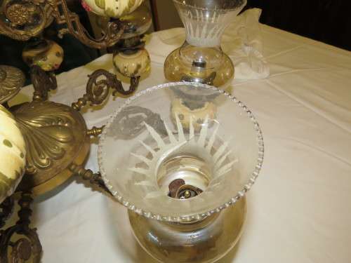 Vintage 12 Arm Brass and Porcelain Chandelier