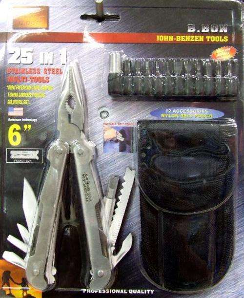 JOHN-BENZEN TOOLS *** 25 IN 1 *** STAINLESS STEEL MULTI-TOOL WITH BELT POUCH