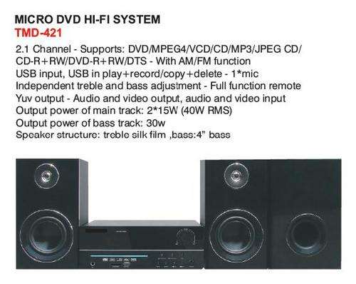 Telefunken *** Micro DVD & Hi-Fi System *** AM/FM Radio / USB in Play+Record/ Copy+Delete/ 1 x Mic