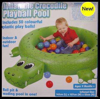 BABY *** Inflatable Crocodile Playball Pool *** Includes 50 Colourful Plastic Play Balls