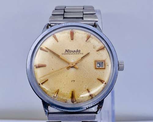 *NIVADA COMPENSAMATIC 17 JEWELS MENS DATE WATCH* R1 BIDS!