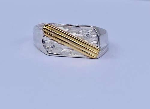 *MENS SOLID SILVER & GOLD BLOCK RING* R1 BIDS!!!