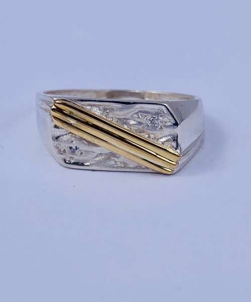 *MENS SOLID SILVER & GOLD BLOCK RING* R1 BIDS!!!