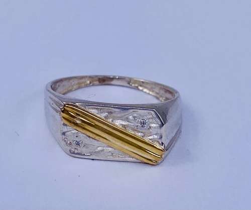 *MENS SOLID SILVER & GOLD BLOCK RING* R1 BIDS!!!