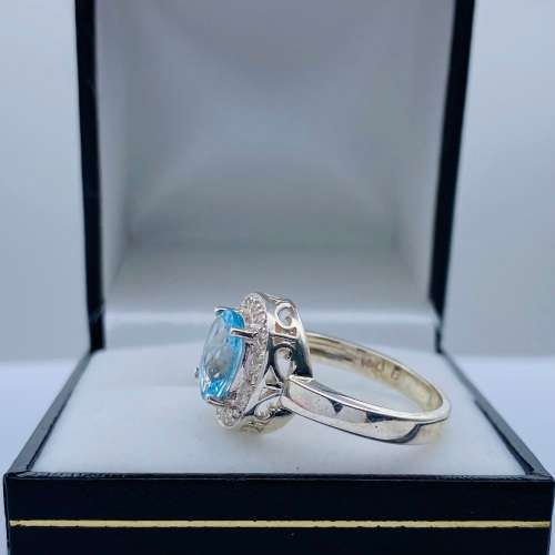 *BLUE AQUAMARINE CUBIC HALO RING* 925 SILVER!