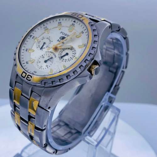 *FOSSIL BLUE TWO-TONE CHRONOGRAPH MENS DRESS WATCH* R1 BIDS!!!