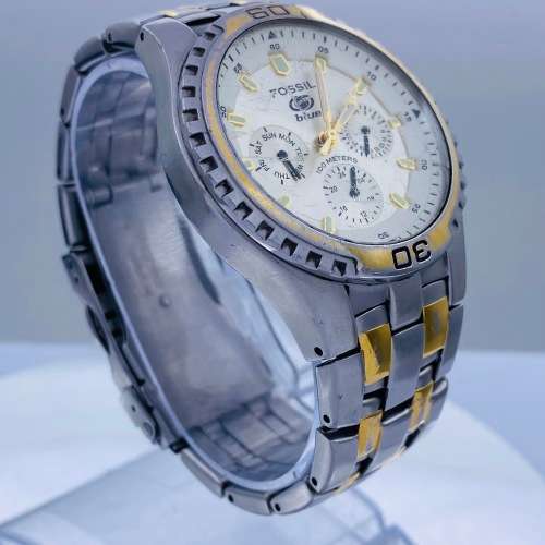 *FOSSIL BLUE TWO-TONE CHRONOGRAPH MENS DRESS WATCH* R1 BIDS!!!