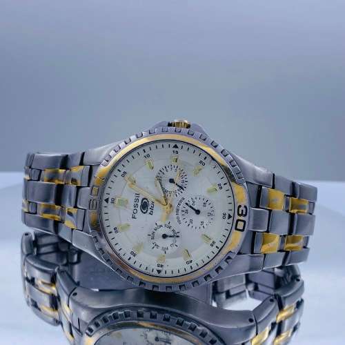 *FOSSIL BLUE TWO-TONE CHRONOGRAPH MENS DRESS WATCH* R1 BIDS!!!