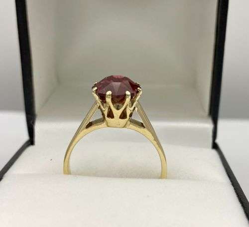 *2CT VIVID RED GARNET SOLITAIRE RING* SOLID YELLOW GOLD!