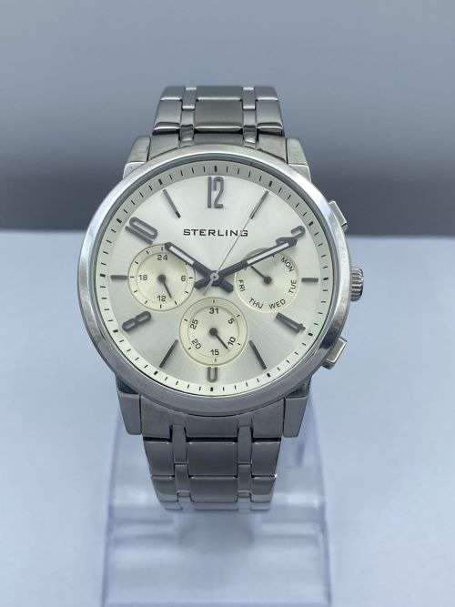 *NEW STERLING CLASSIC STEEL CALENDAR CHRONO WATCH* R1 BIDS!
