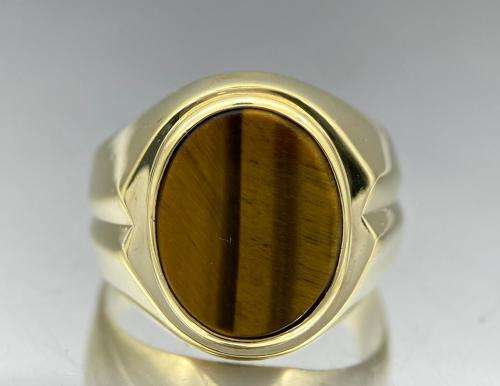 ***STUNNING YELLOW GOLD TIGER EYE SIGNET INDENT RING*** R1 BIDS!