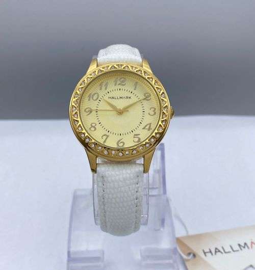 *HALLMARK LADIES GOLD CZ ELEGANCE DRESS WATCH* R1 BIDS!