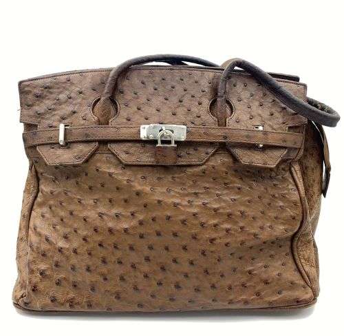 *DESIGNER OSTRICH LEATHER BROWN LADIES HANDBAG* R1 BIDS!