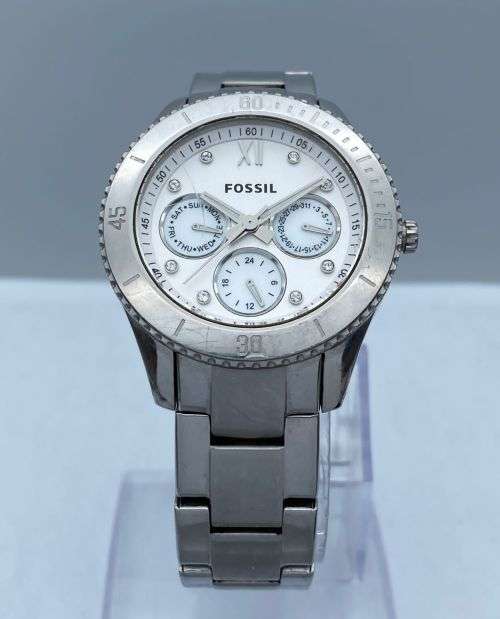 ***FOSSIL LADIES STEEL DIVERS DIAMANTE DIAL CHRONOGRAPH***