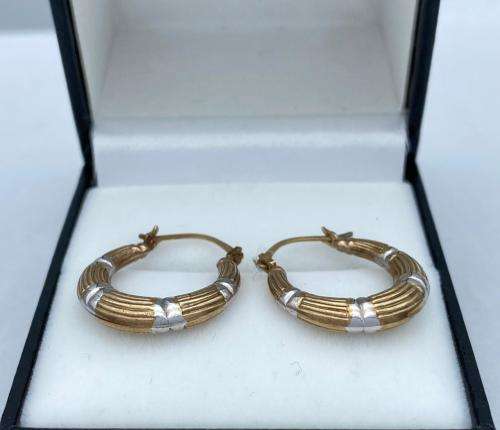 **STUNNING YELLOW & WHITE GOLD CHUNKY HOOP EARRINGS*** R1 BIDS