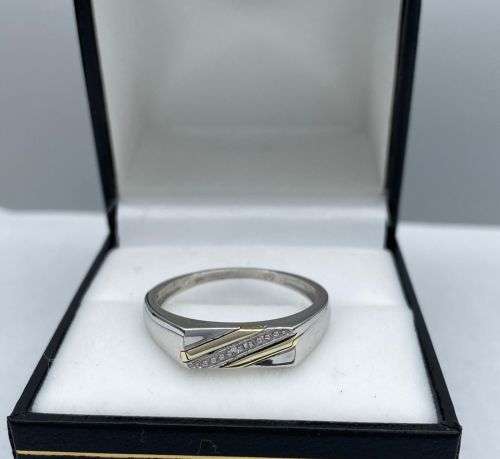 ***YELLOW GOLD & SILVER MENS BANDED ICON RING!***