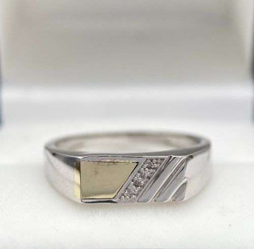 ***9K YELLOW GOLD & SILVER MENS SMALL BLOCK RING!***