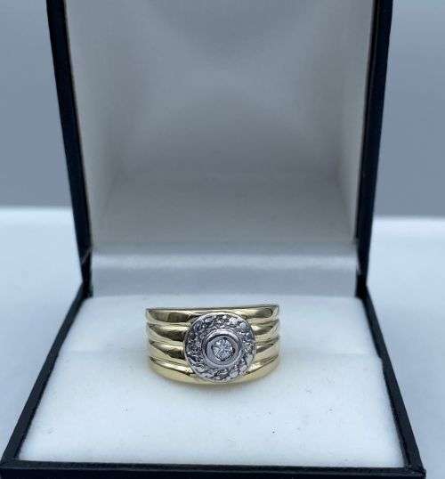 ***CHUNKY YELLOW GOLD DIAMOND HALO CYCLOPS RING*** R1 BIDS!