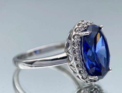 ***BEAUTIFUL DIANA CZ SAPPHIRE HALO SILVER RING*** R1 BIDS!!!