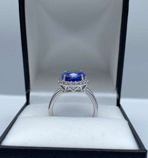 ***BEAUTIFUL DIANA CZ SAPPHIRE HALO SILVER RING*** R1 BIDS!!!