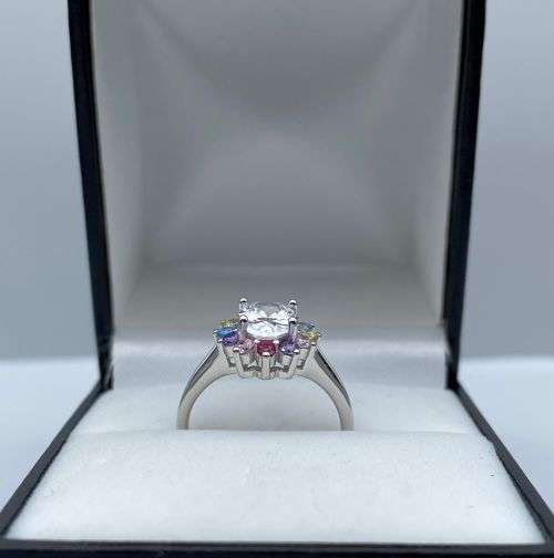 ***BEAUTIFUL HALO SAPPHIRES CZ HELIX ETERNITY RING*** R1 BIDS!!!