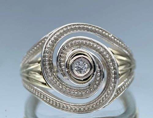***9K YELLOW GOLD & SILVER DIAMOND WHIRLPOOL RING*** R1 BIDS!