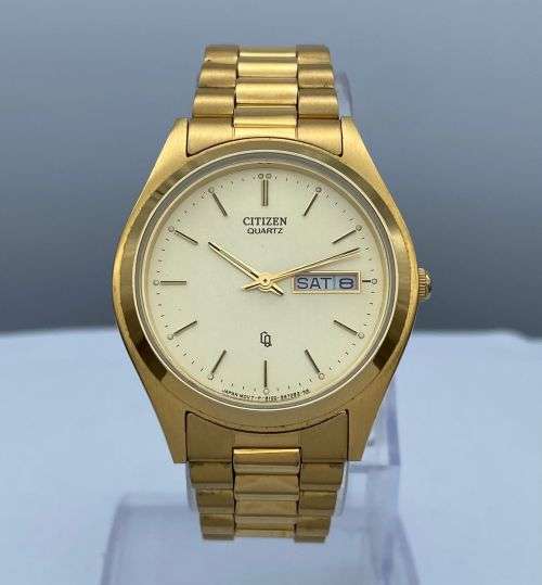 CITIZEN GOLD CQ MENS DAY-DATE DRESS WATCH R1 BIDS!!!