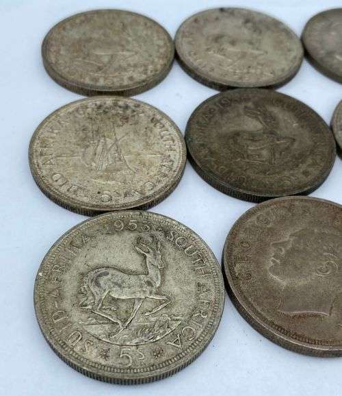 LOT OF 9 X 5 SHILLING 50% SILVER COINS BID @ R1!