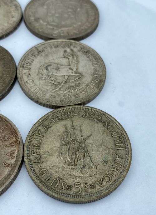 LOT OF 9 X 5 SHILLING 50% SILVER COINS BID @ R1!