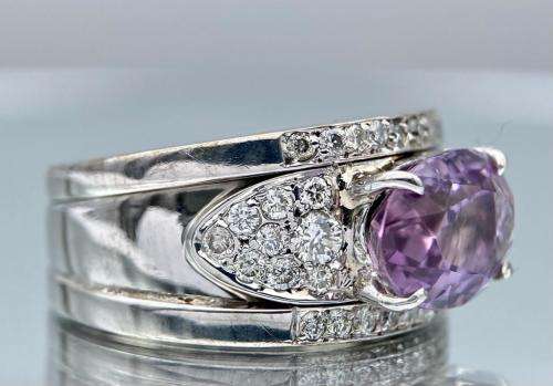 ***INVESTMENT 2.00CT WHITE GOLD AMETHYST & DIAMOND INDEX RING***