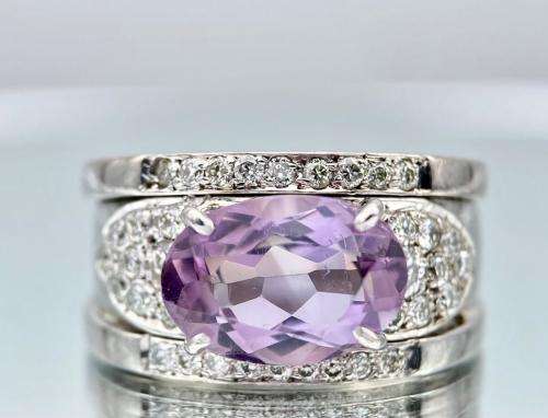 ***INVESTMENT 2.00CT WHITE GOLD AMETHYST & DIAMOND INDEX RING***