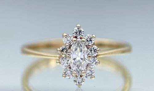 ***YELLOW GOLD MARQUISE HALO CZ RING*** R1 BIDS!