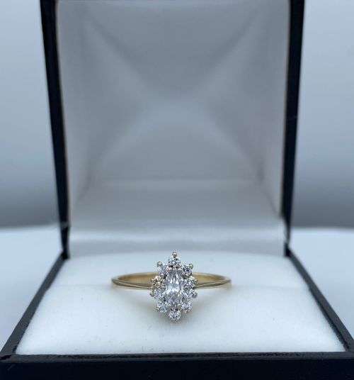 ***YELLOW GOLD MARQUISE HALO CZ RING*** R1 BIDS!